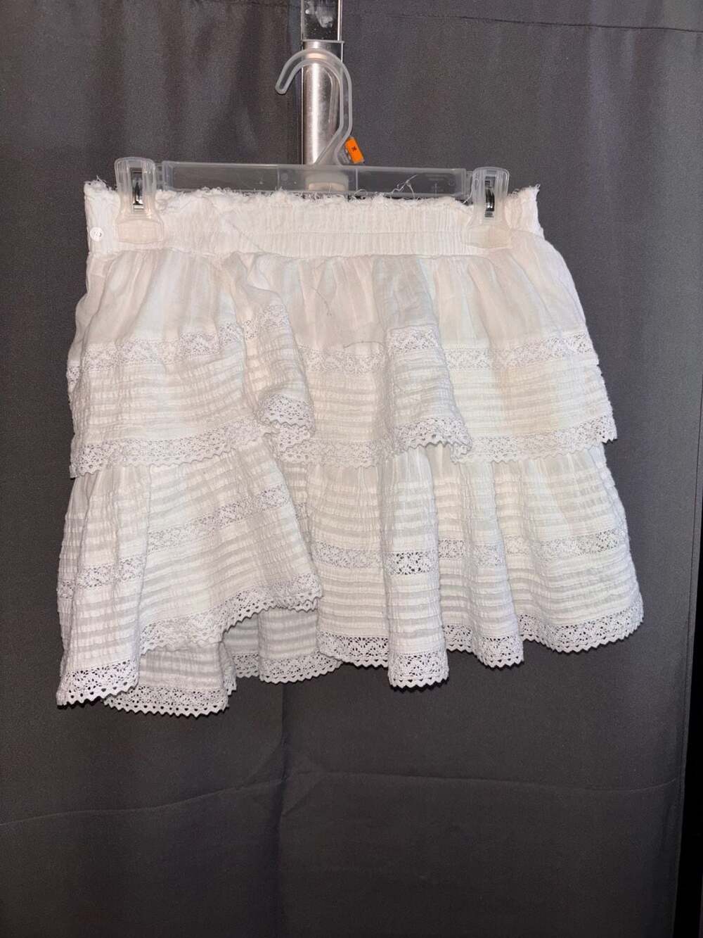 Aerie White Ruffle Tiered Mini Skirt with Lace Trim Size M